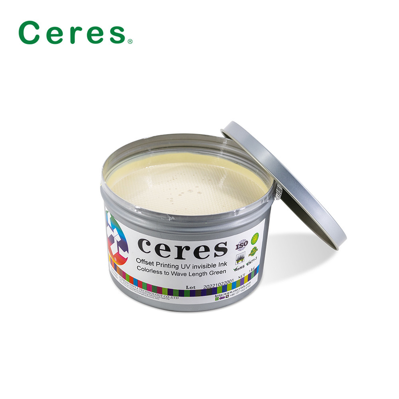 800nm Ceres UV Mực vô hình Không màu đến xanh lá cây Khô bình thường