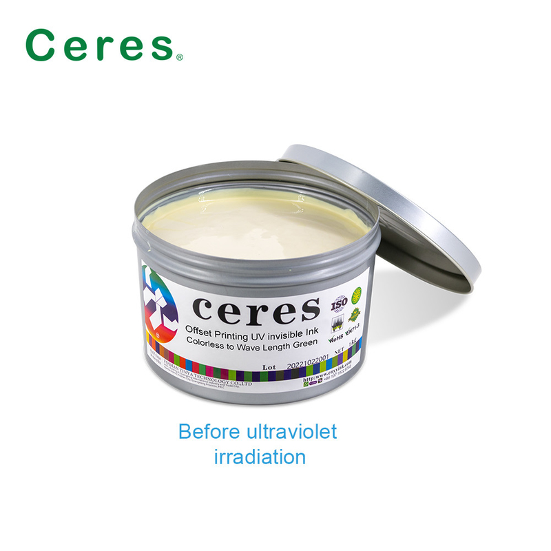 800nm Ceres UV Mực vô hình Không màu đến xanh lá cây Khô bình thường