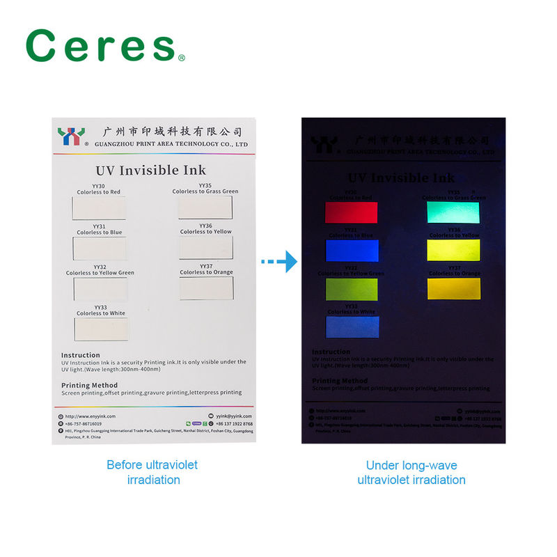 Ceres UV Mực vô hình Không màu đến xanh lá cây Khô bình thường