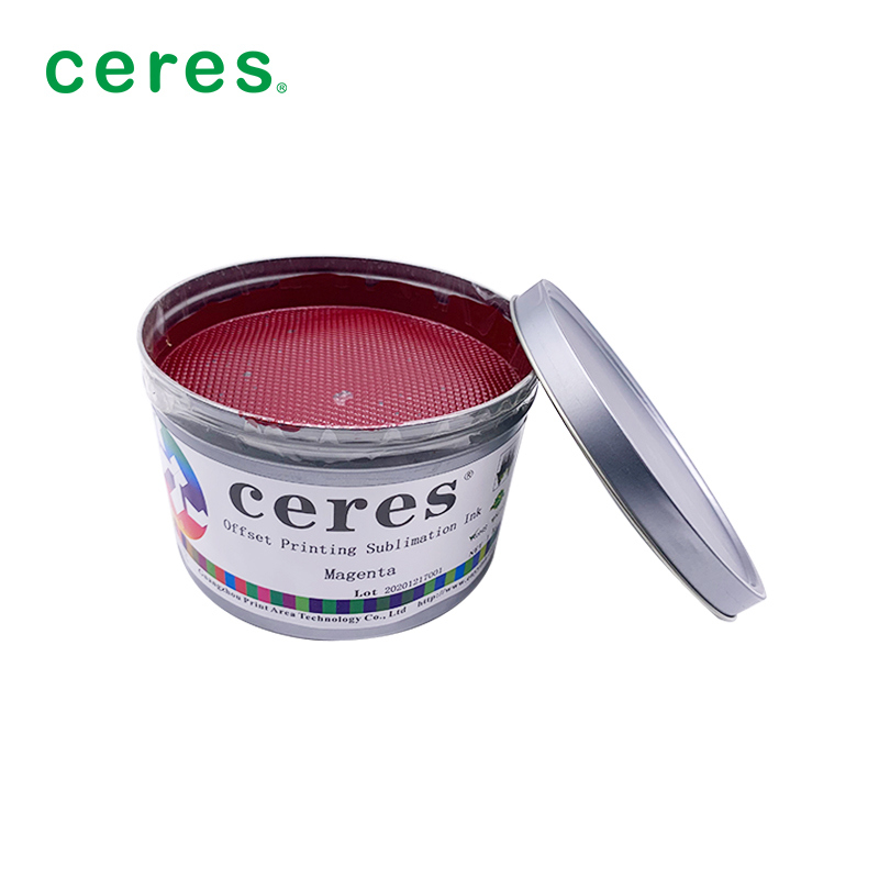 Mực in chuyển nhiệt màu Magenta cho in offset với nhiệt độ chuyển 180-220 độ C và định lượng giấy 70-110 gram, ít khác biệt màu sắc